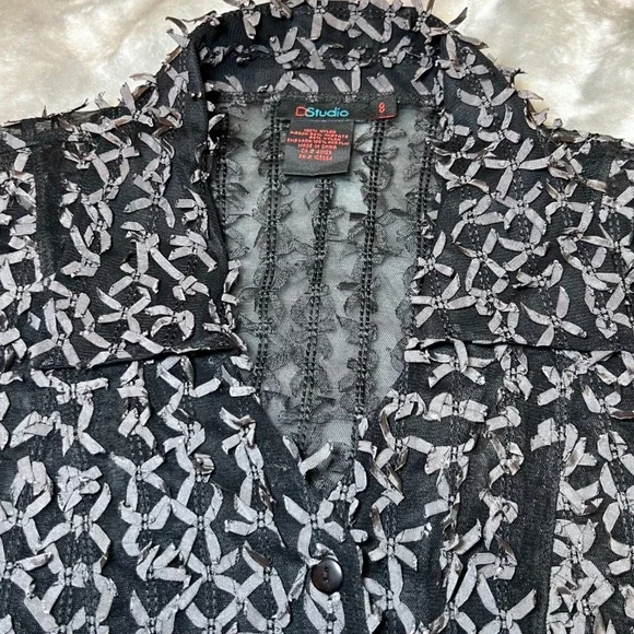D Studio Womens Size 8 Black Mesh Ribbon Top Avant Garde Shabby Chic Goth Y2K - Picture 5 of 11